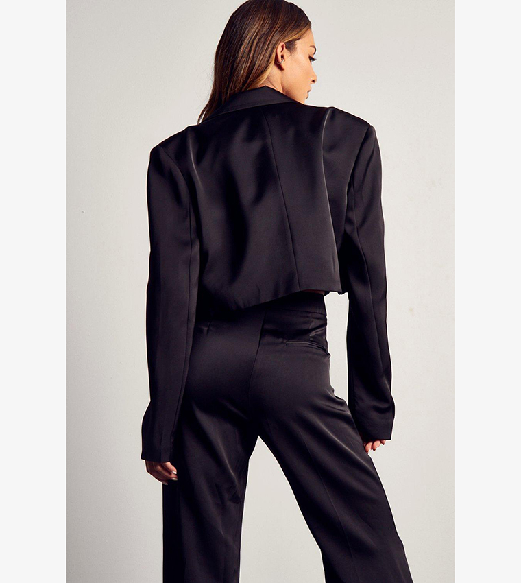 Buy MissPap Boxy Cropped Shoulder Pad Blazer In Black | 6thStreet UAE