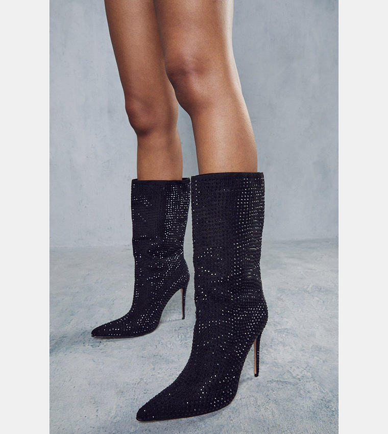 Buy MissPap Premium Diamante Knee High Boots In Black 6thStreet Qatar