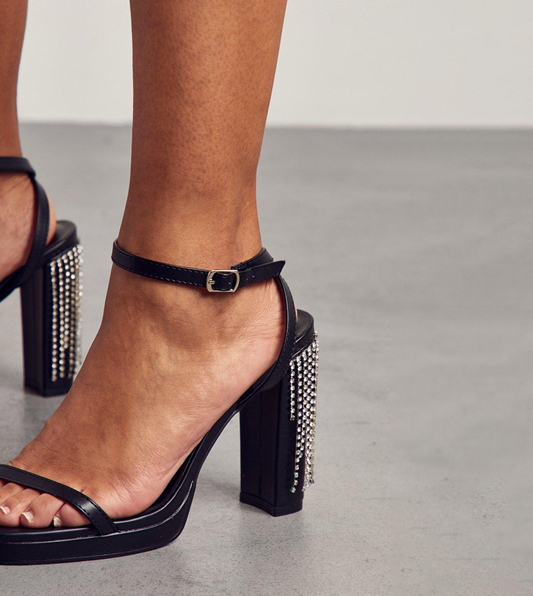 Diamante Trim Platform Heel Sandals