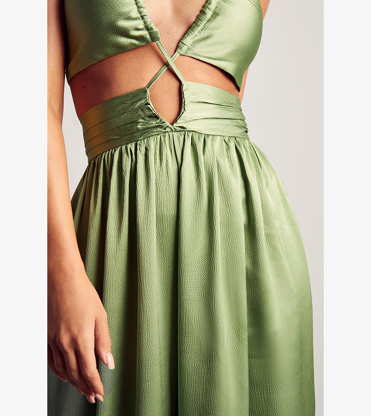Textured Satin Strappy Cut Out Jumpsuit