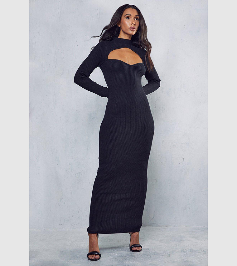 Buy Misspap High Neck Cut Out Knitted Maxi Dress In Black 6thstreet Uae