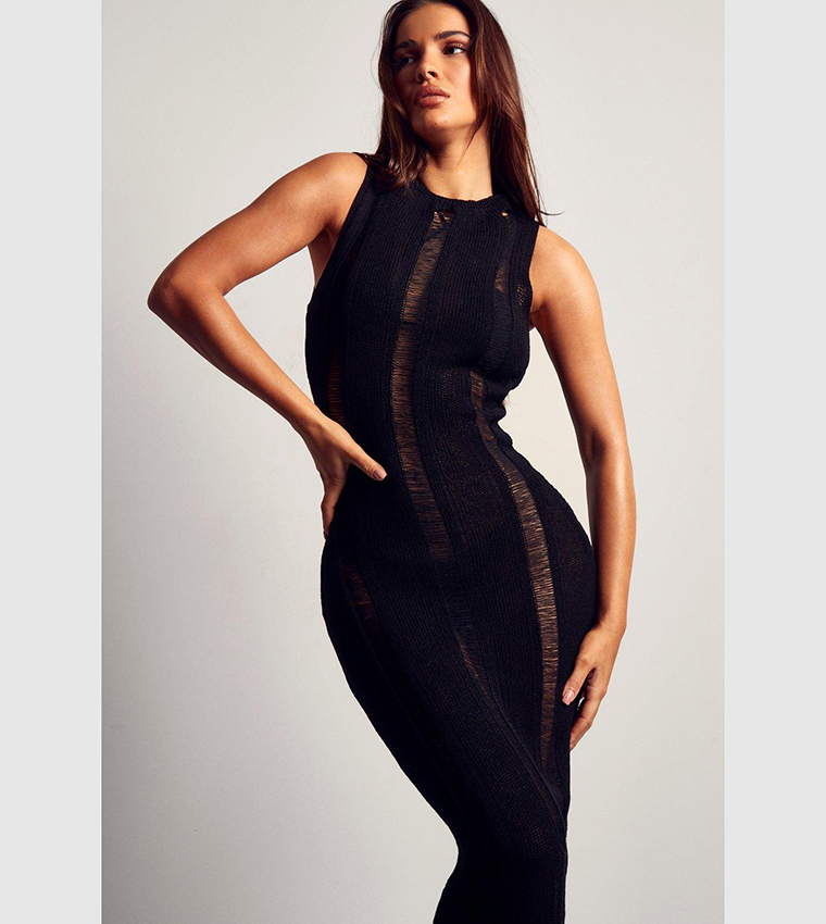 Buy MissPap Knitted Ladder Detail Midi Dress In Black 6thStreet Bahrain