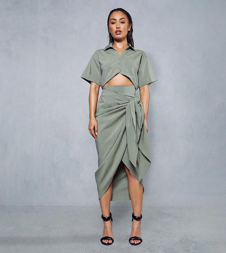 Khaki wrap skirt womens hotsell