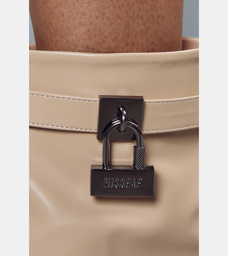 Buy MissPap Padlock Folded Wedge Ankle Boots In Beige | 6thStreet Saudi ...