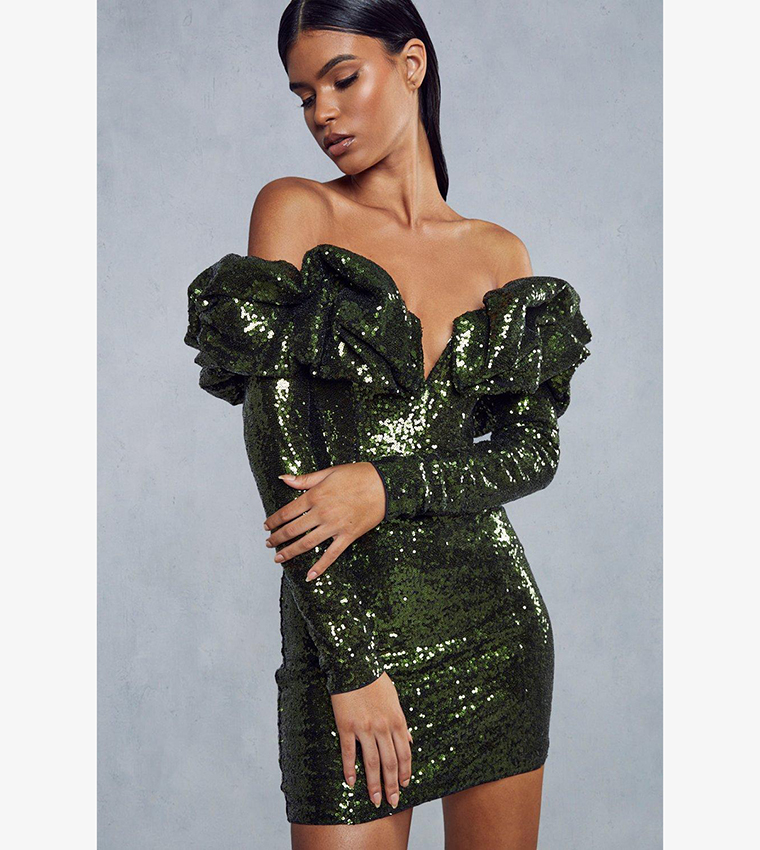 Olive green clearance sequin dress