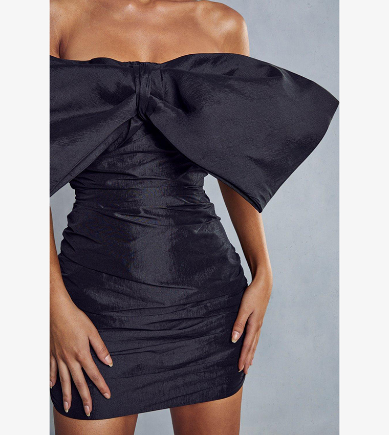 Buy MissPap Premium Taffeta Bow Mini Dress In Black | 6thStreet Oman