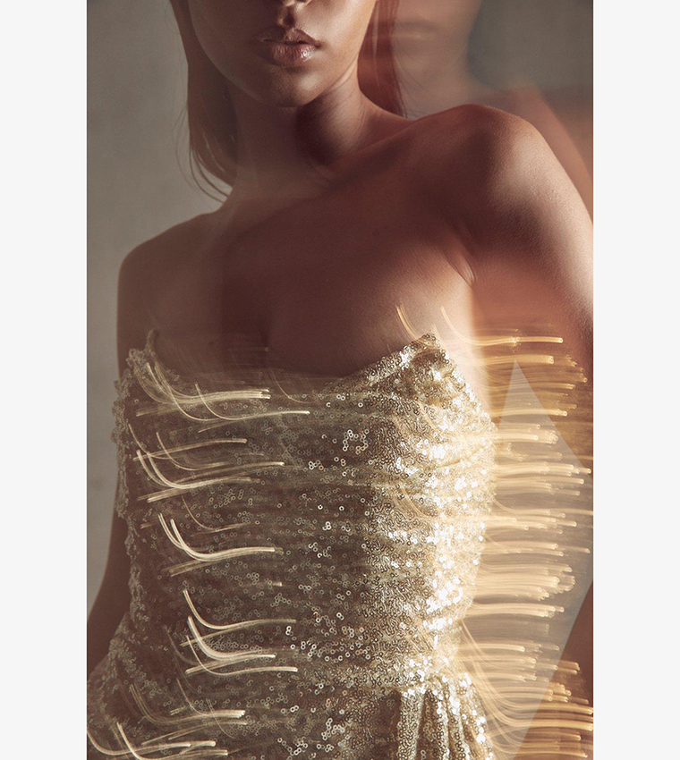 Buy MissPap Premium Sequin Corset Drape Mini Dress In Gold | 6thStreet  Saudi Arabia