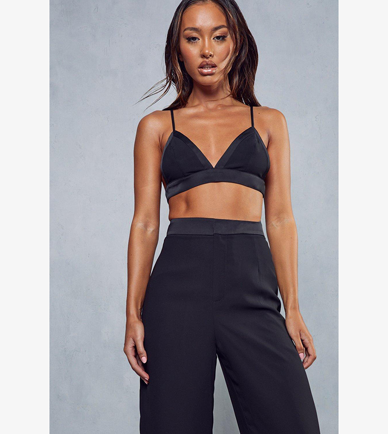 Buy MissPap Satin Trim Top And Trousers Co Ord Set In Black