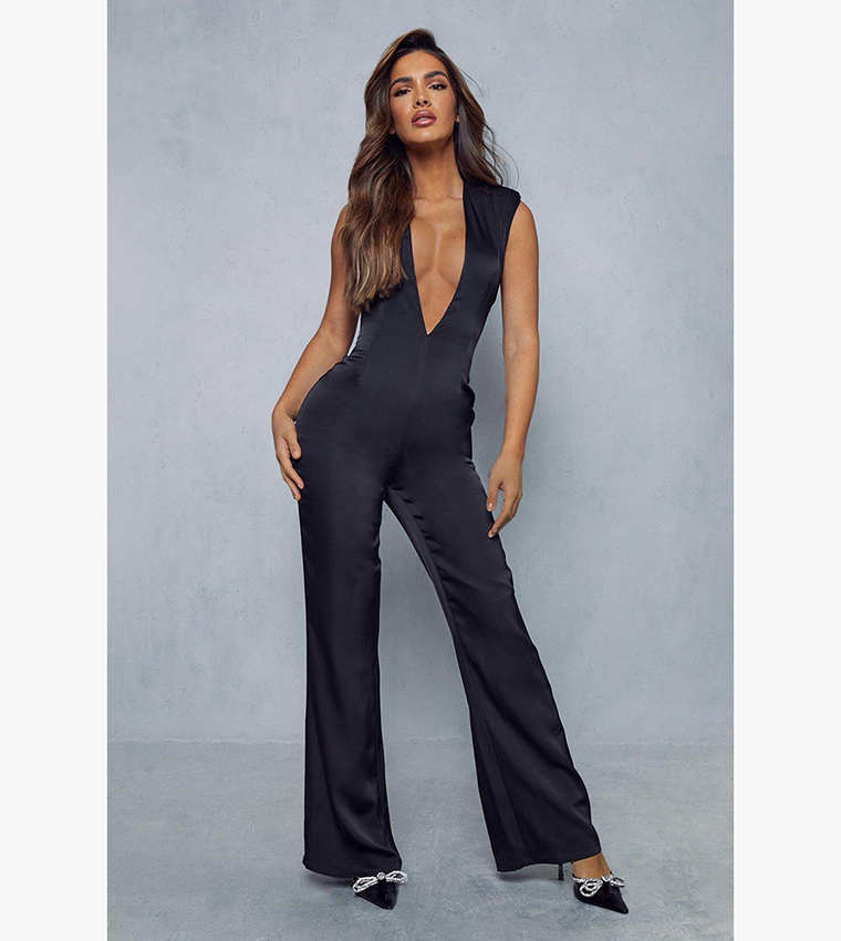 Satin clearance plunge jumpsuit