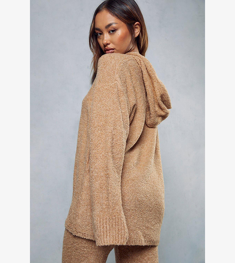 Buy MissPap Cosy Knit Oversized Hoodie In Beige