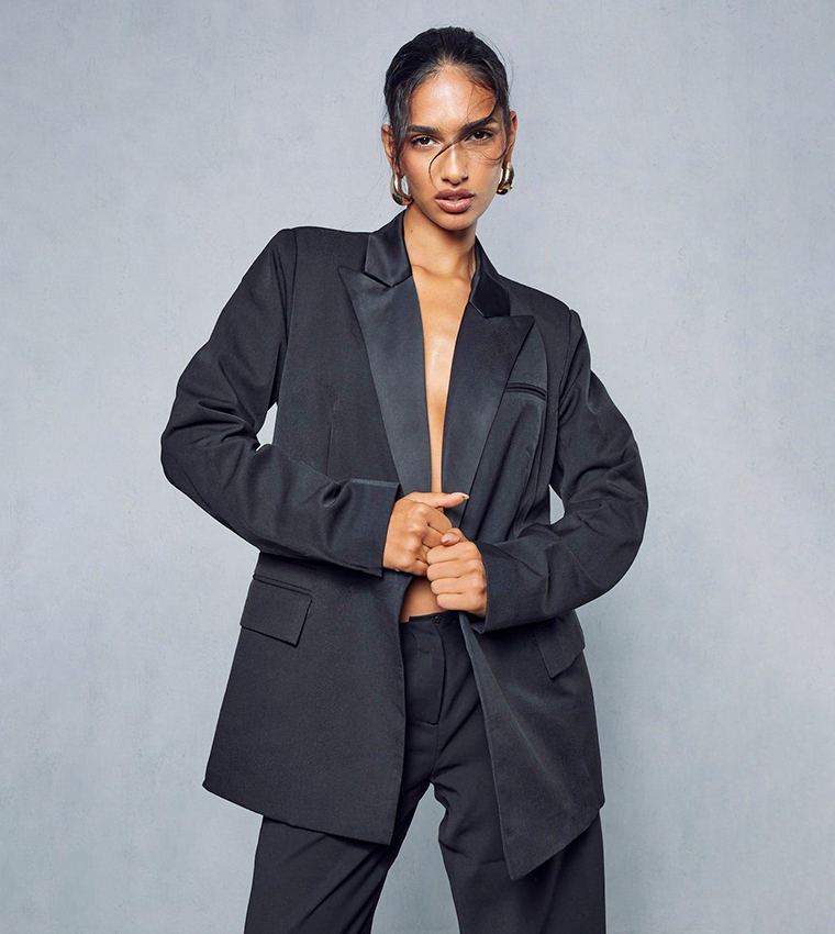 Contrast Satin Collar Blazer Luxury Mens Blazer In Gold Brocade - Main Image