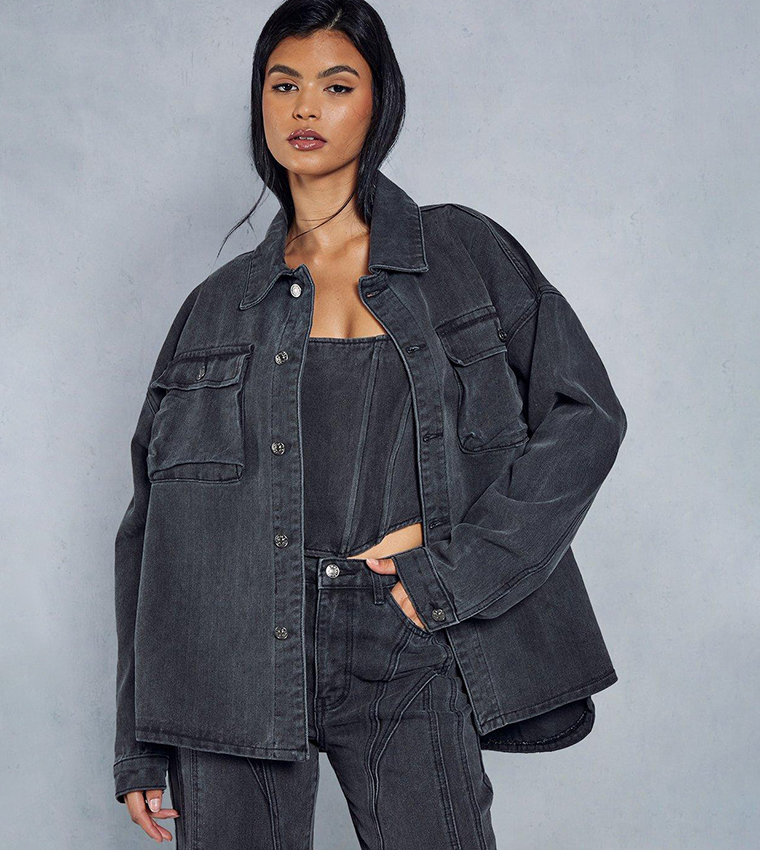 Oversized washed black denim cheap jacket