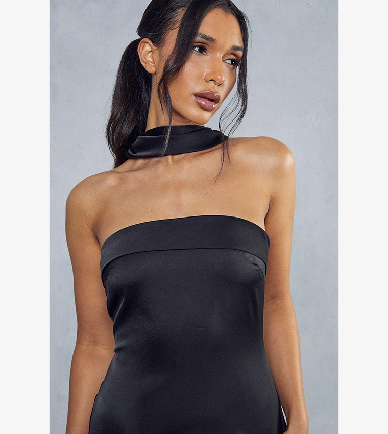 Buy MissPap Satin Halter Neck Choker Detail Mini Dress In Black 6thStreet Kuwait