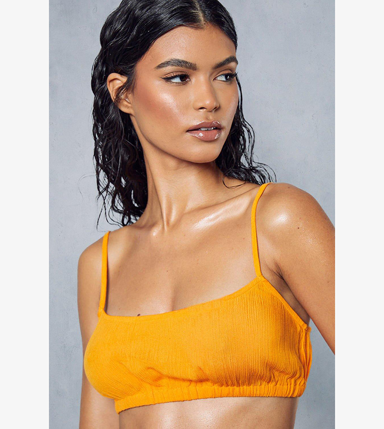 Buy MissPap Crinkle Sheer Scoop Neck Strappy Bralette In Orange