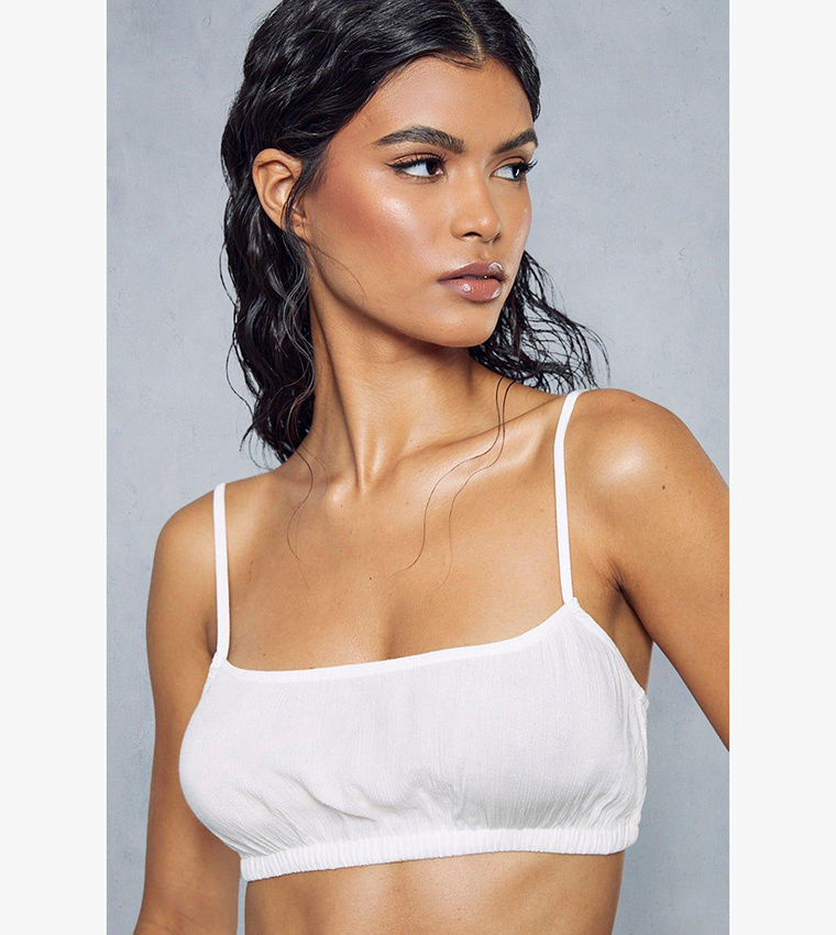 Buy MissPap Crinkle Sheer Scoop Neck Strappy Bralette In White