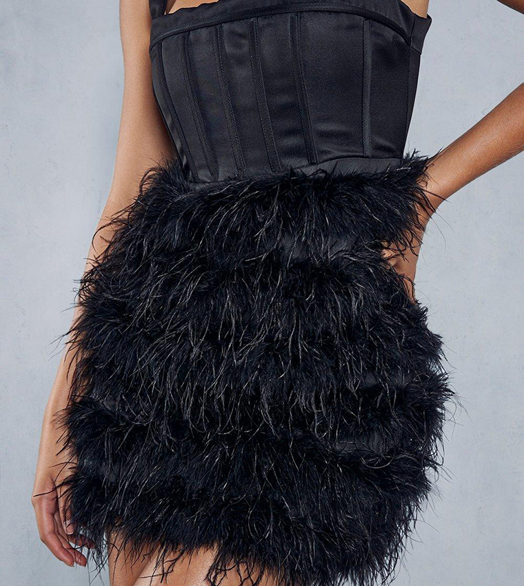 Black feather skirt outlet dress