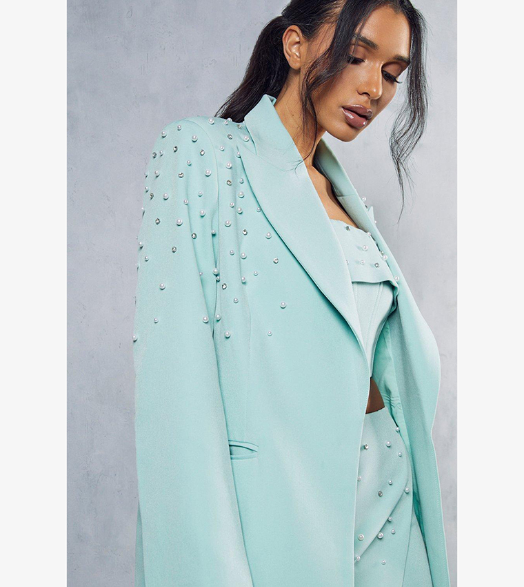 Buy MissPap Pearl Embellished Oversized Blazer In Green 6thStreet Bahrain