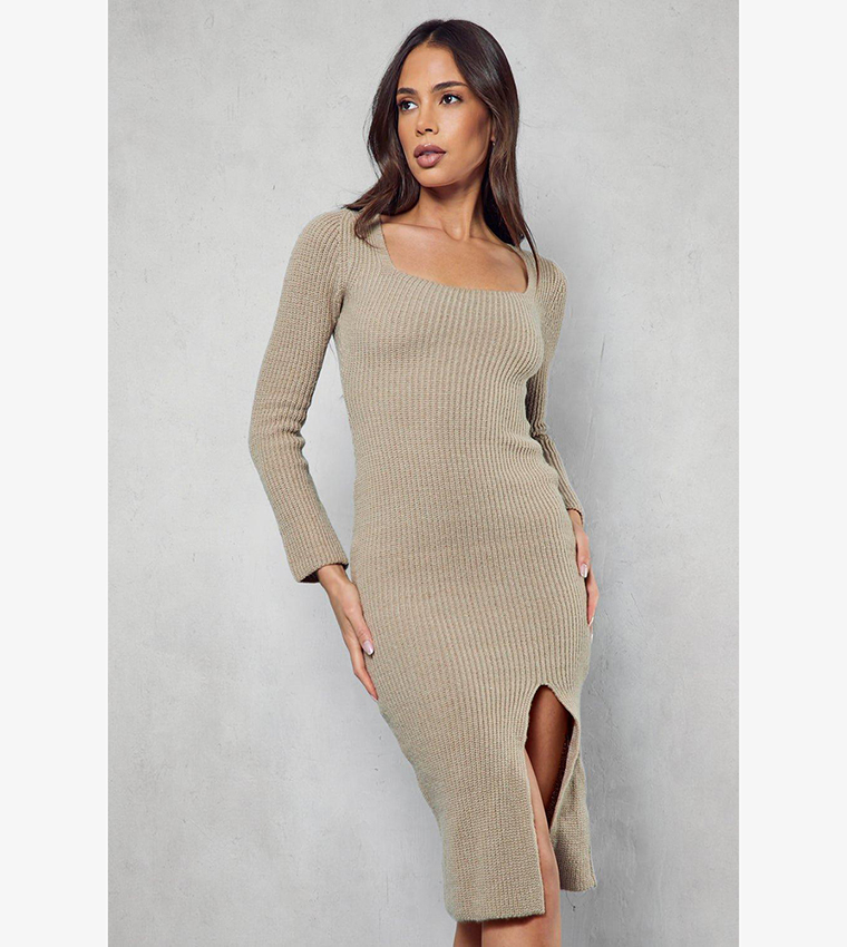 Knitted midi dress with split best sale