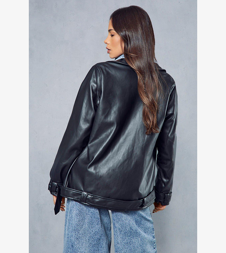 Buy MissPap Premium Leather Look Biker Jacket In Black 6thStreet Kuwait