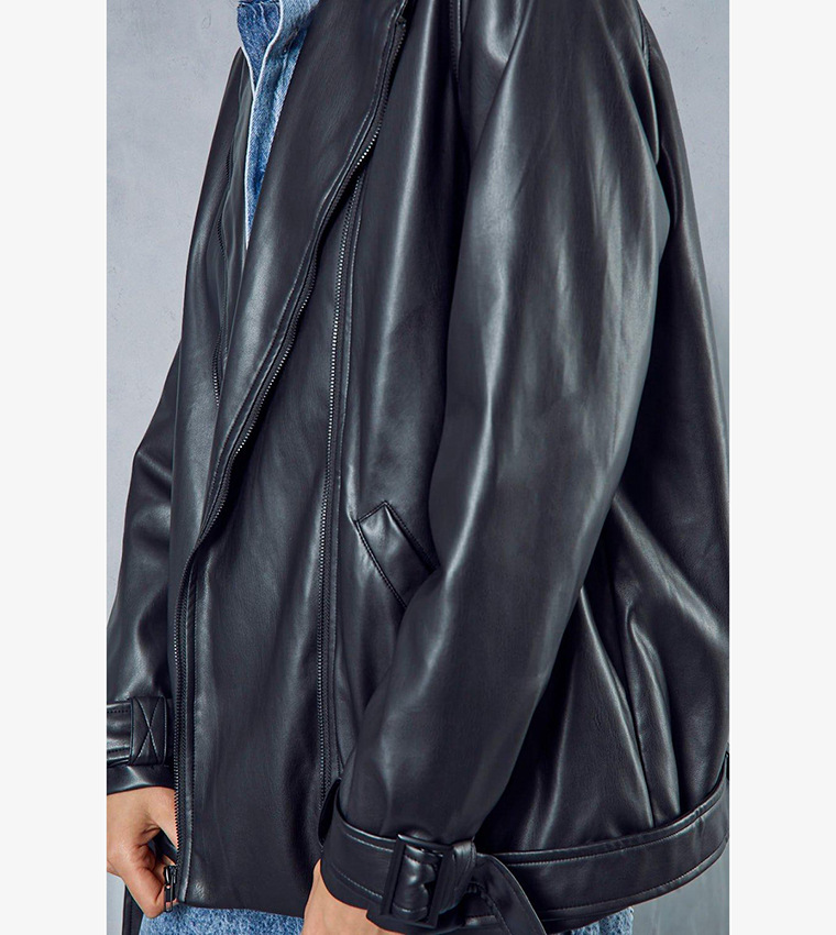 Buy MissPap Premium Leather Look Biker Jacket In Black 6thStreet Kuwait