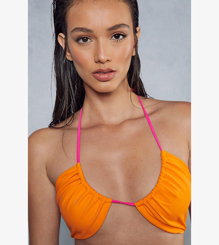 Buy MissPap Crinkle Sheer Scoop Neck Strappy Bralette In Orange