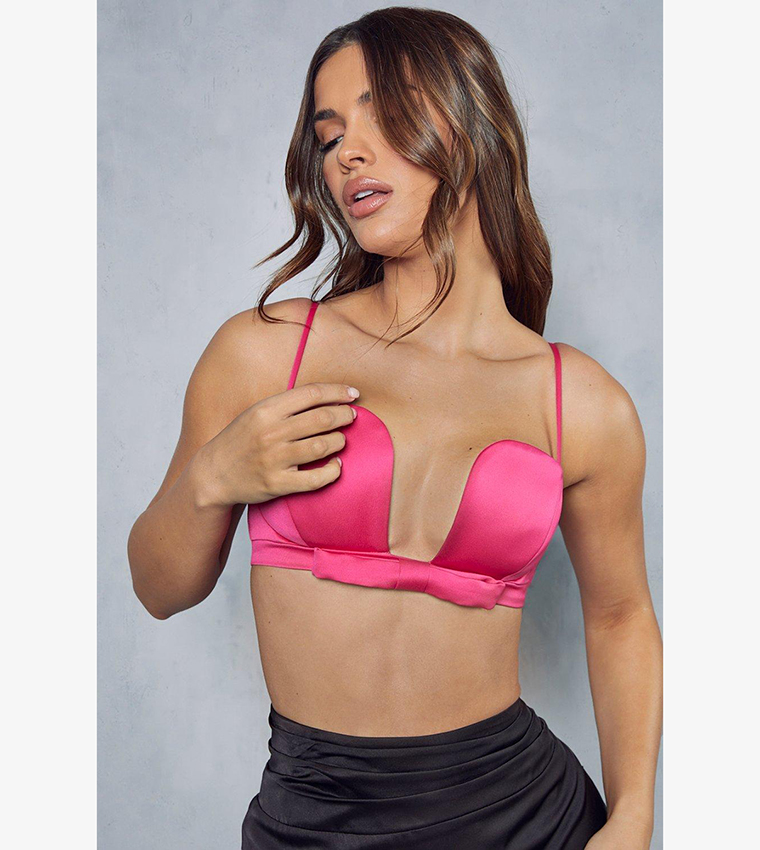Buy MissPap Bow Detail Cupped Plunge Bralette In Pink
