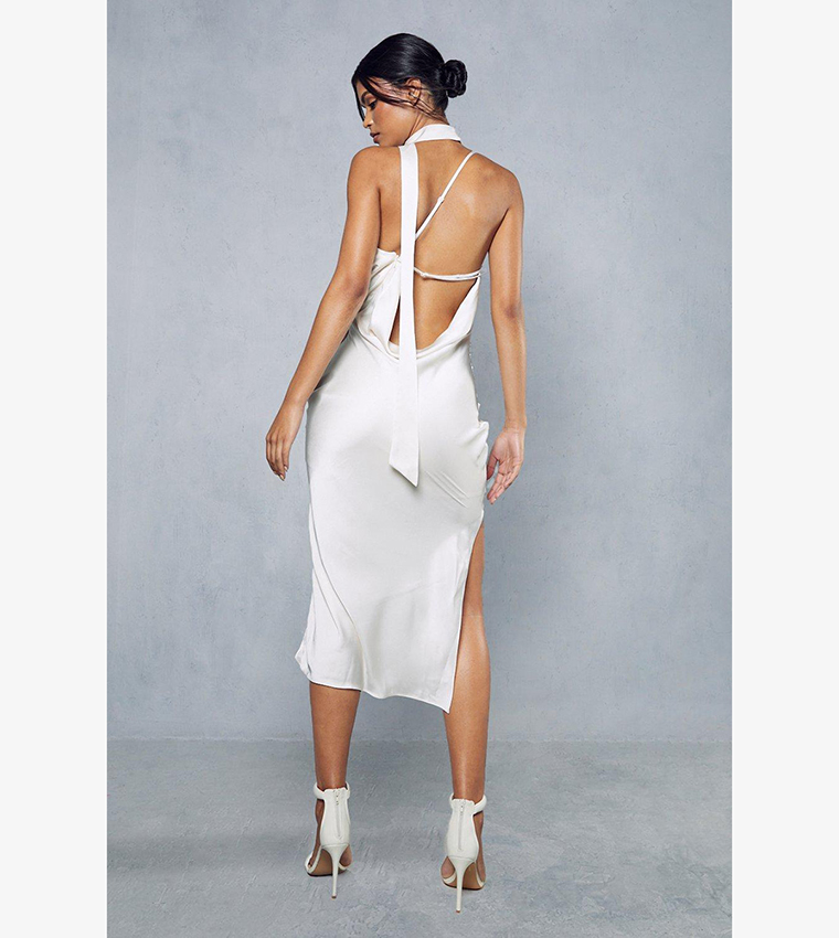 white satin tie dress