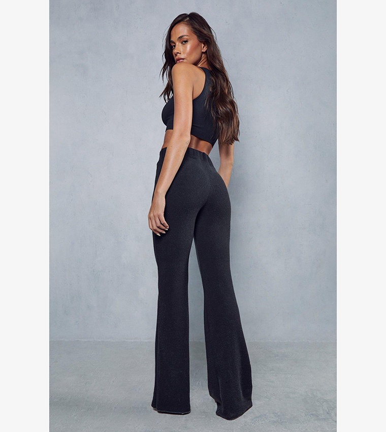 Ribbed High Waisted Flare Trousers