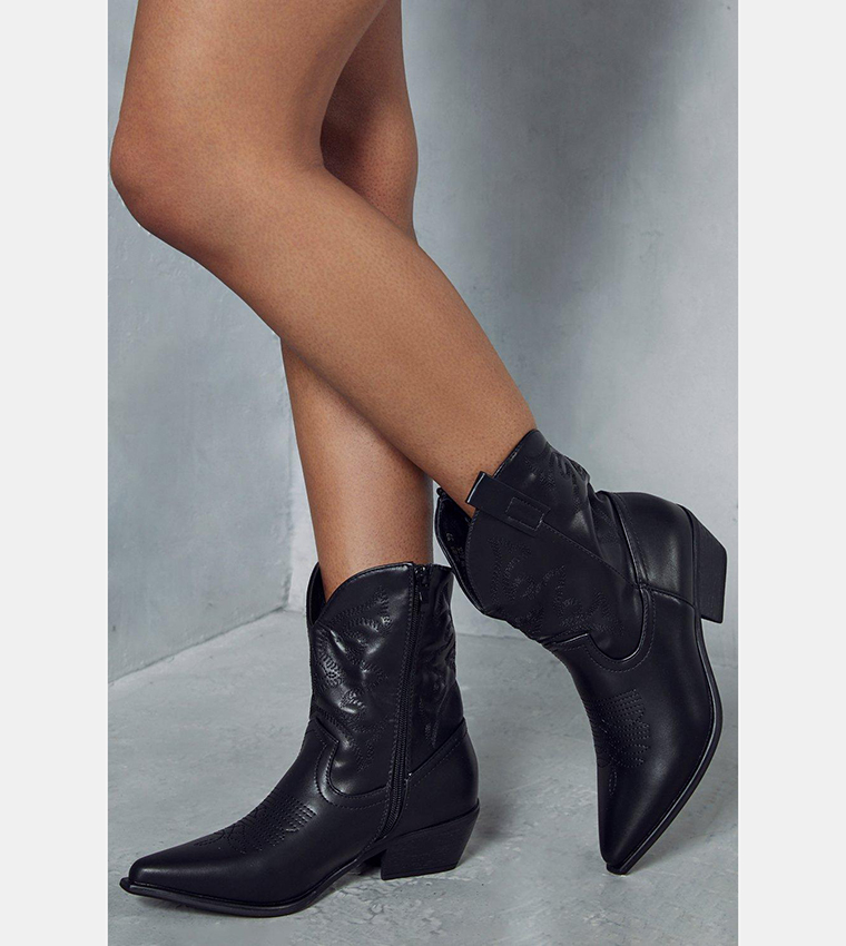 Buy MissPap Western Leather Look Ankle Boots In Black 6thStreet Oman