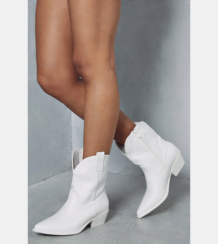 Mmshoes Watertower Town Faux Leather Western Ankle Boots In White