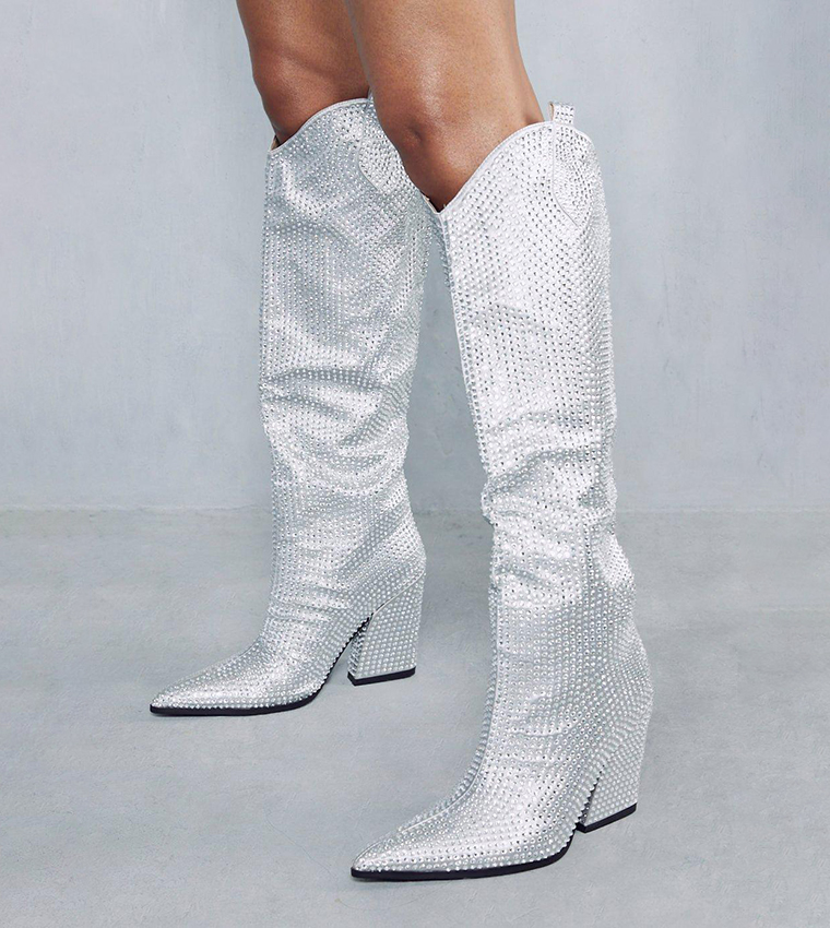 Diamante knee hot sale high boots