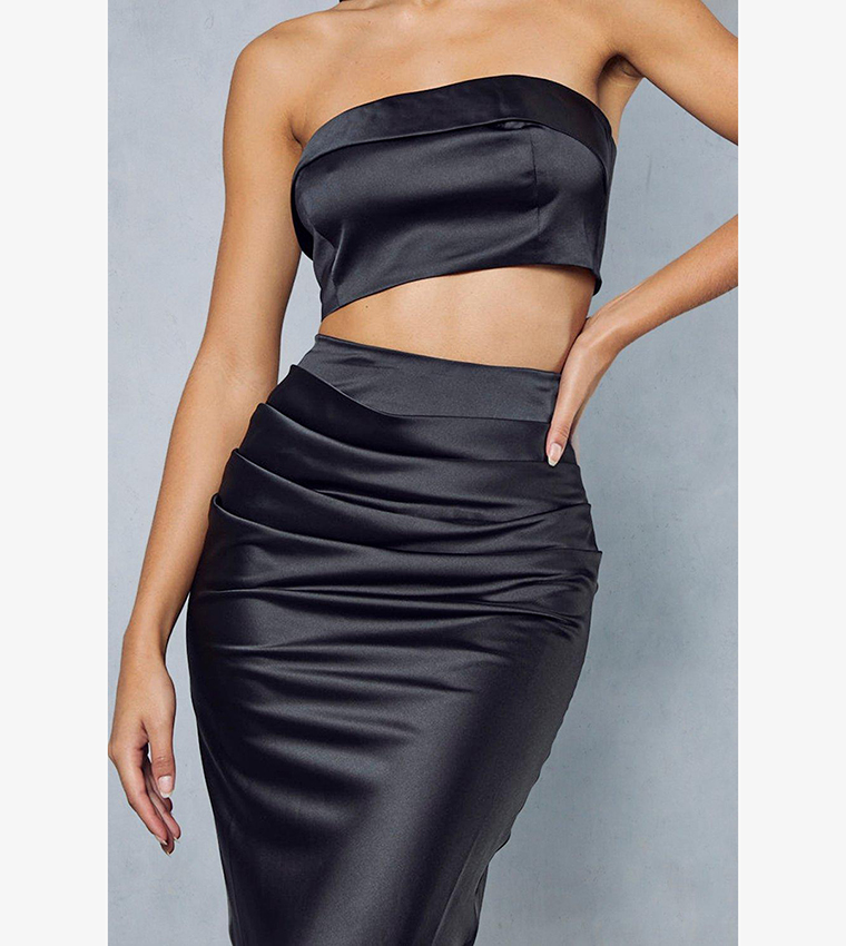 BLACK CUT OUT LONG SLEEVE TOP AND MAXI SKIRT CO-ORD