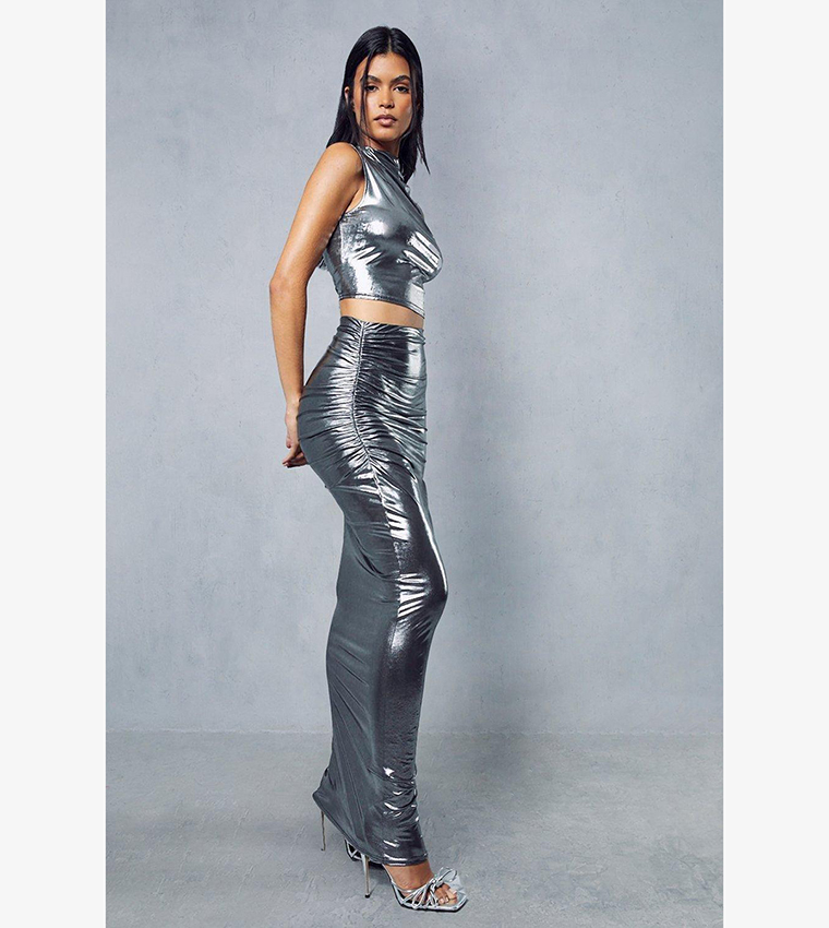 Silver metallic maxi outlet skirt