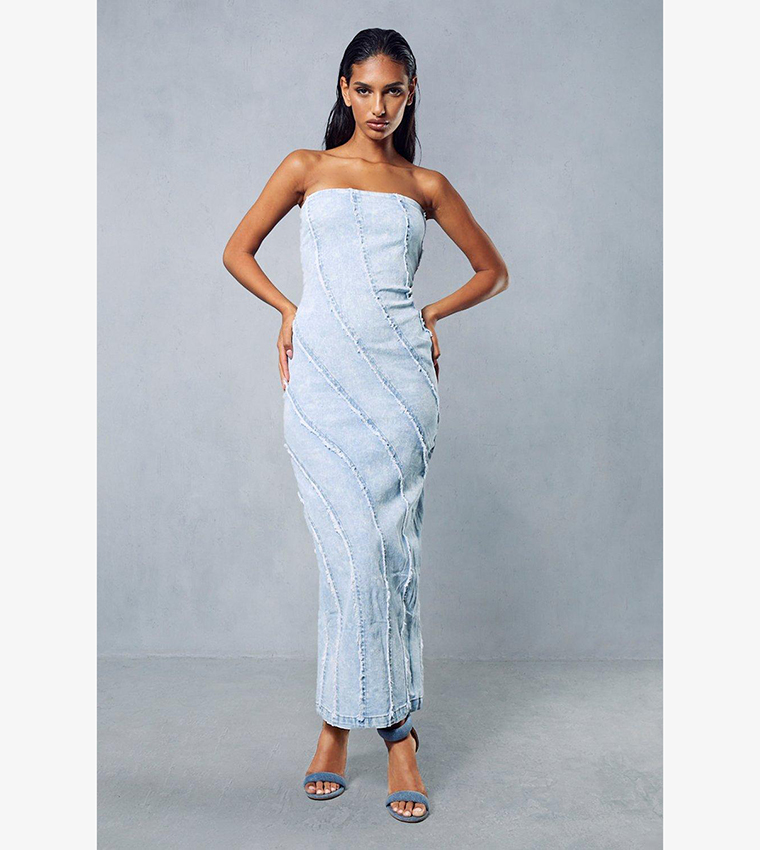 Buy MissPap Denim Seam Detail Maxi Column Dress In Blue 6thStreet Bahrain