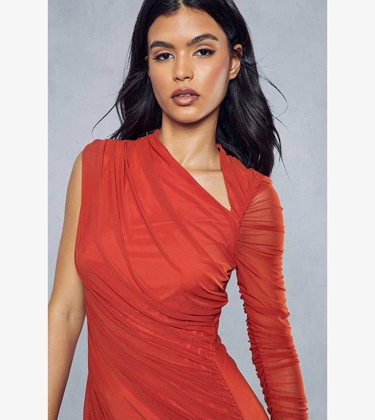 Orange wrap midi clearance dress