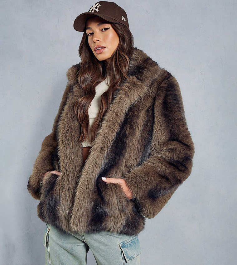 Buy MissPap Premium Collared Faux Fur Coat In Brown 6thStreet Qatar