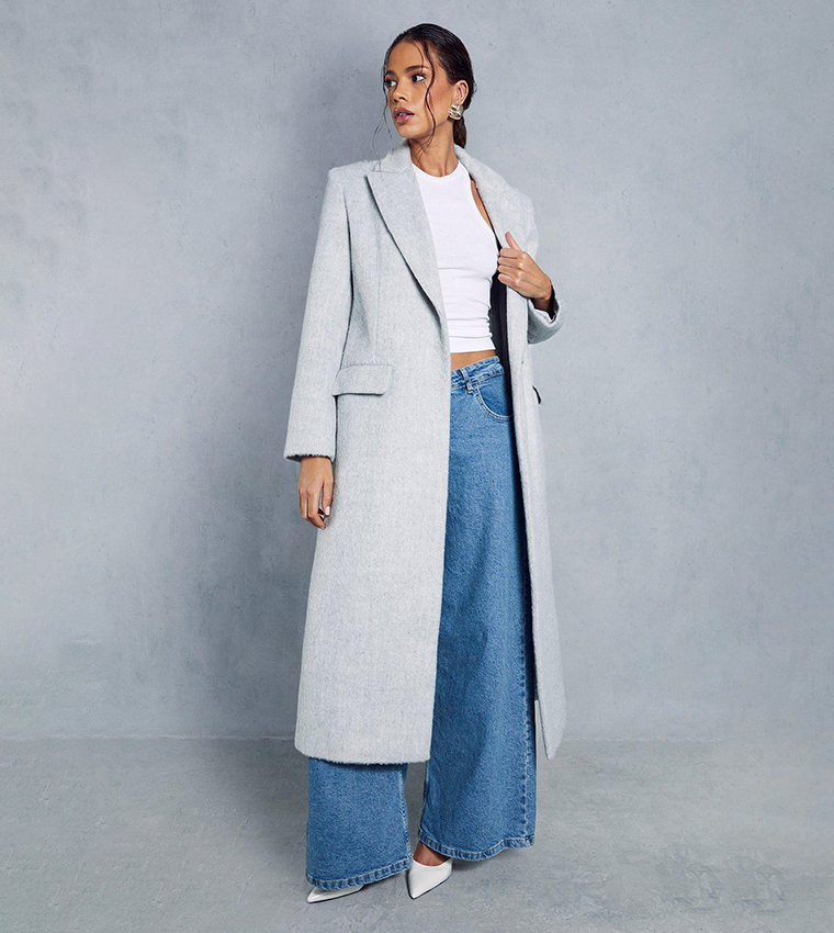 Buy MissPap Premium Wool Look Fitted Maxi Coat In Grey 6thStreet Kuwait