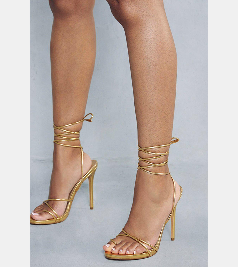 Gold strappy clearance lace up heels