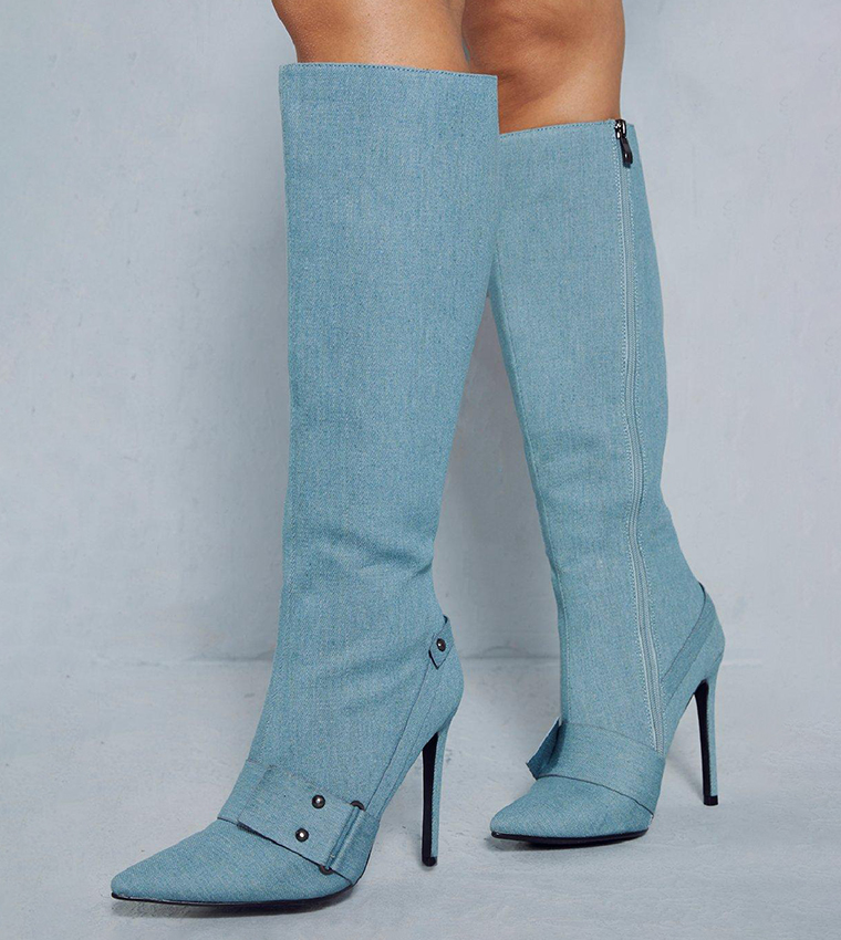 Light blue knee high boots best sale