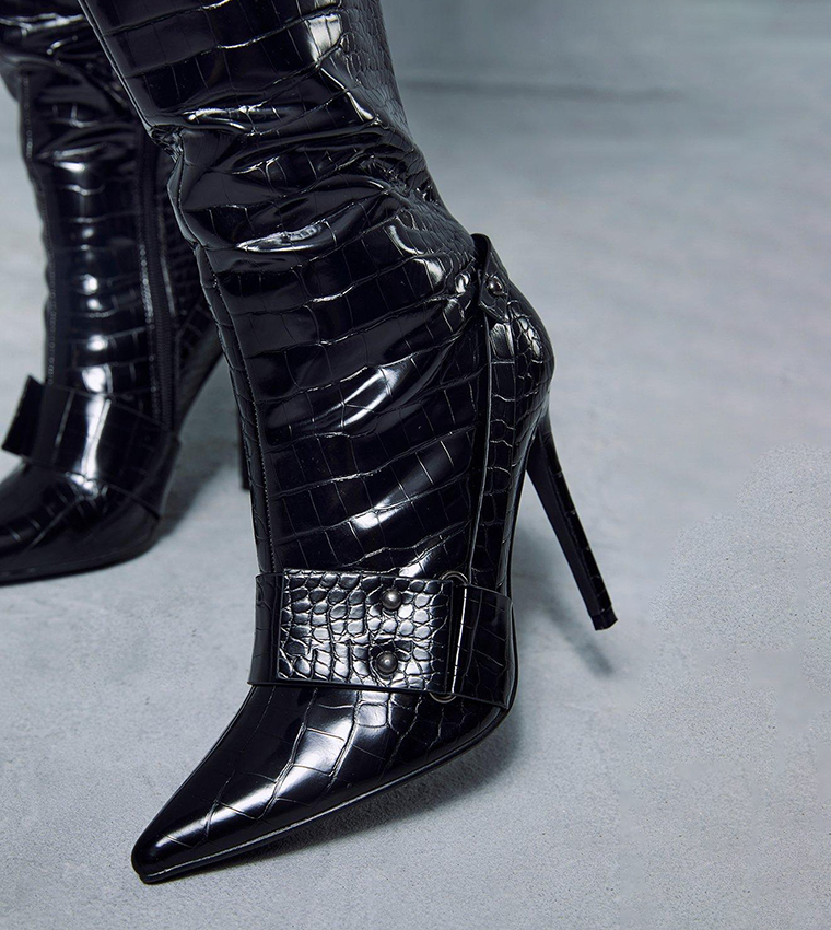 croc heeled boots
