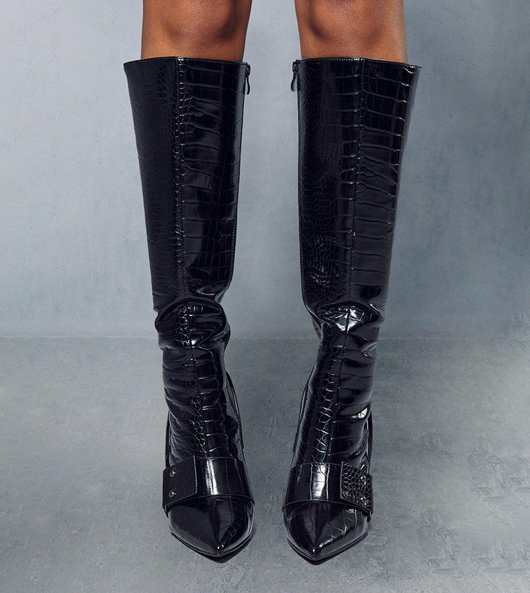 croc heeled boots