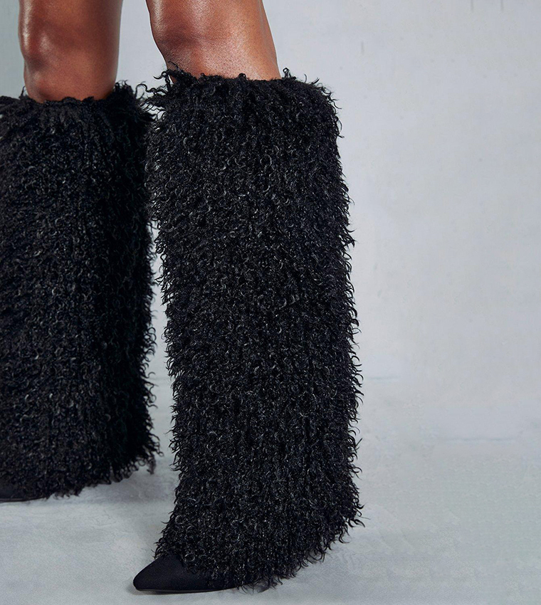 Buy MissPap Faux Fur Yeti Knee Length Boots In Black 6thStreet Bahrain