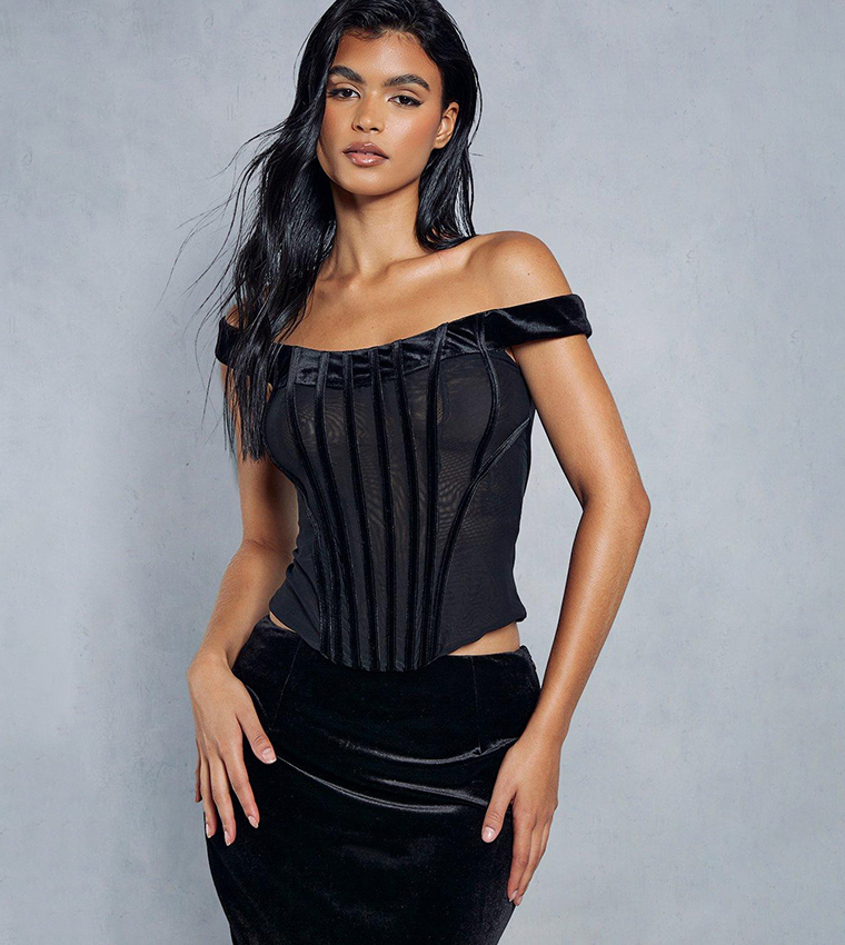 Buy MissPap Velvet Split Maxi Skirt In Black | 6thStreet Oman