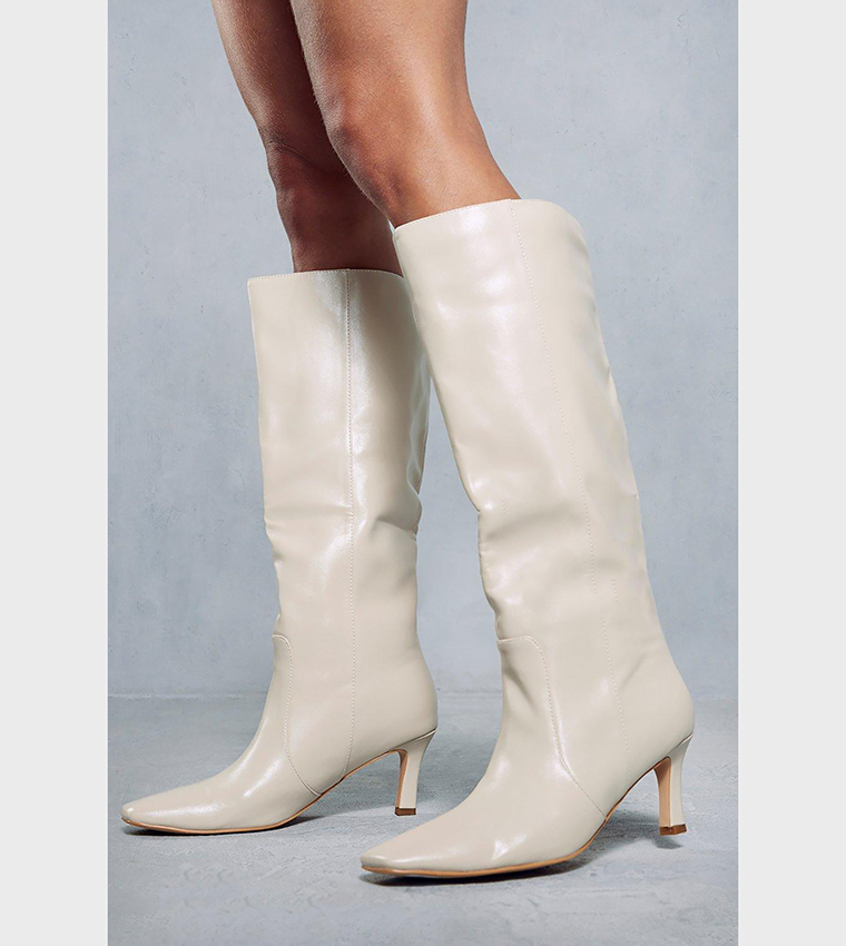 Cream knee length boots on sale