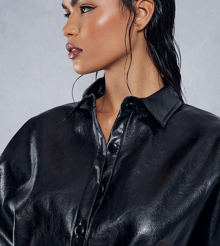 Buy MissPap Leather Look Drop Shoulder Belted Shirt Dress In Black |  6thStreet Bahrain