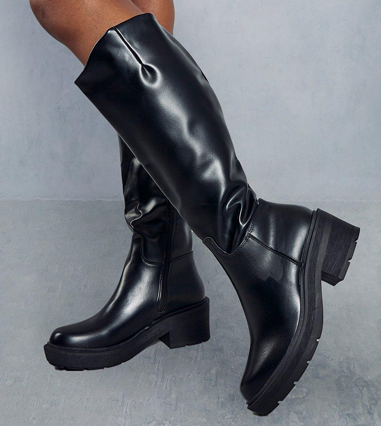 flat leather knee boots
