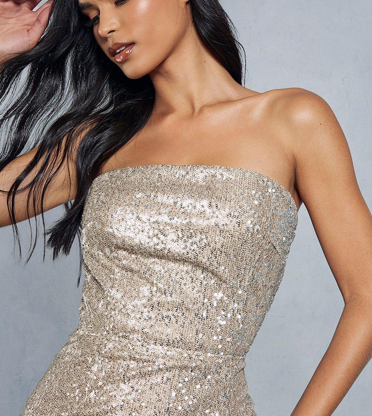 Koton Mini Evening Dress Silvery Strapless Cupped - Trendyol