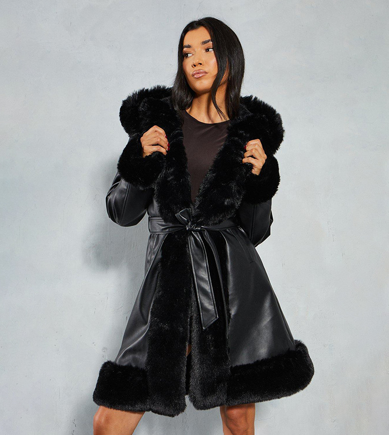 Black midi 2024 faux fur coat