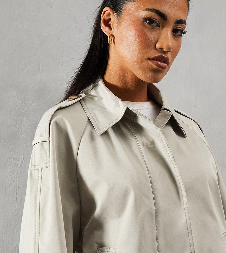 Button Detail Crop Trench Coat