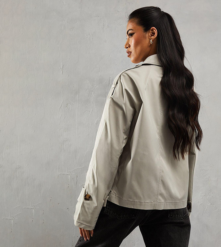 Button Detail Crop Trench Coat